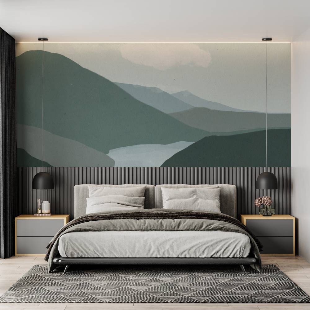 Papier peint aquarelle paysage nordique chambre adulte