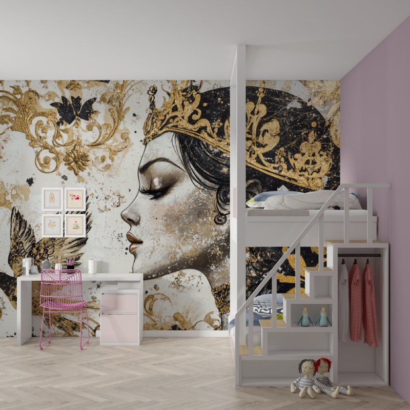Papier peint princesse doree mur chambre fille
