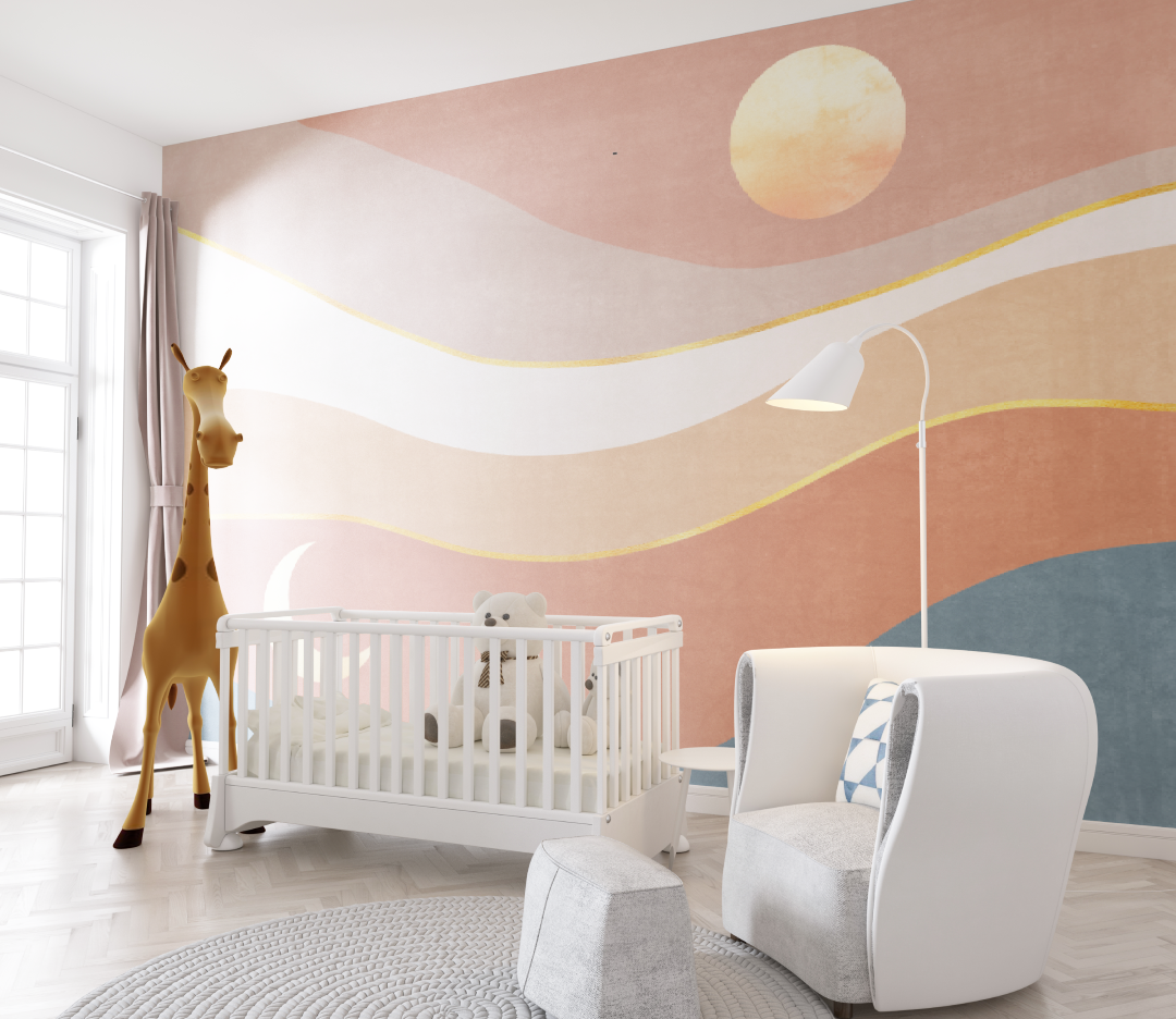 Papier peint Lune pastel bébé - chambre de bebe