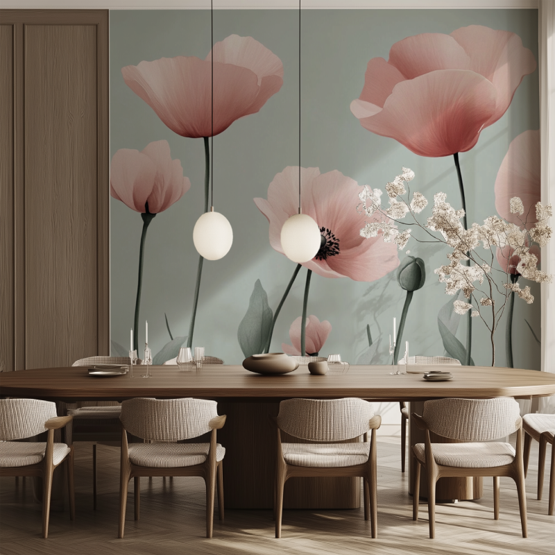 Papier peint fleur espacee salle manger tendance