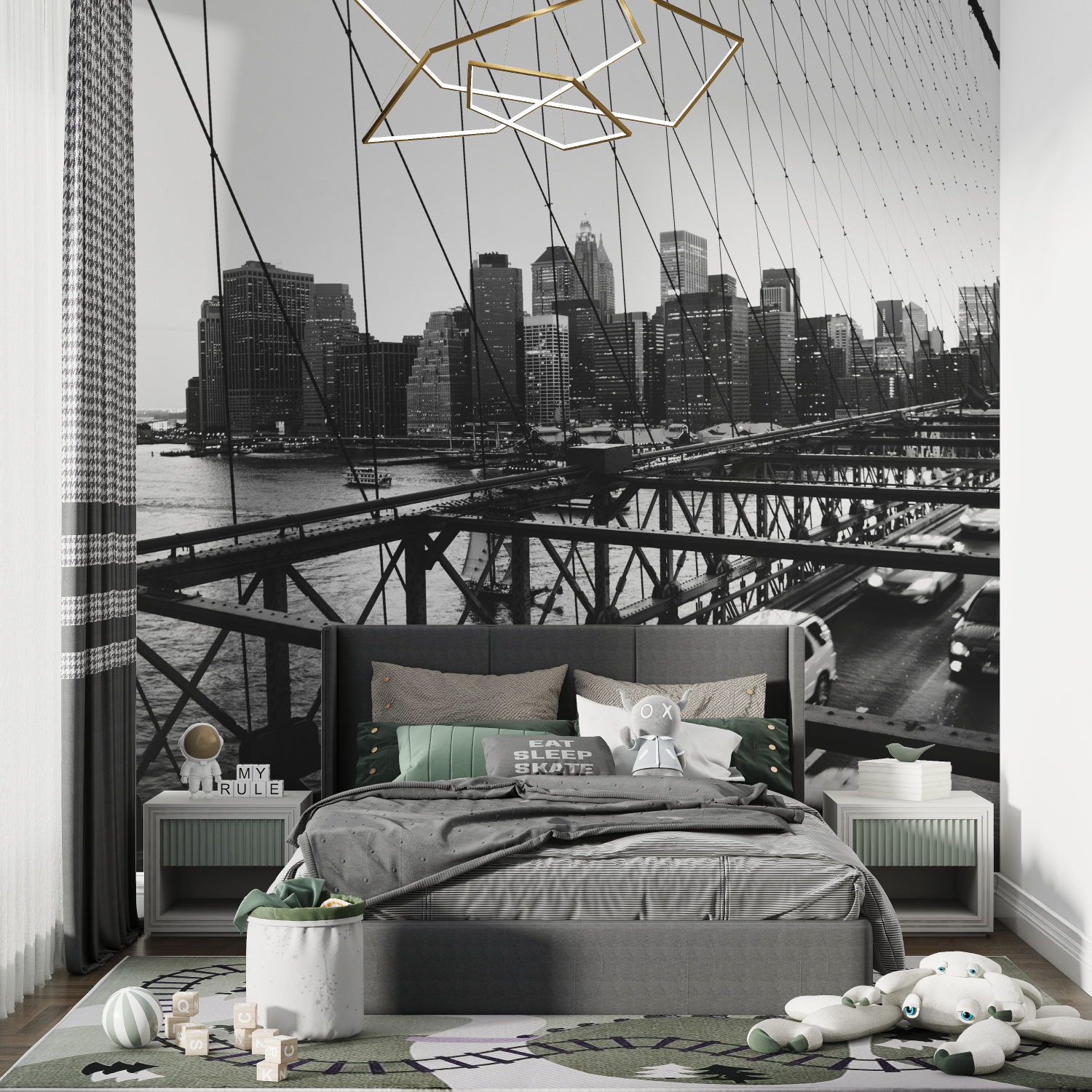 Papier peint noir et blanc voit...brooklyn chambre de garcon