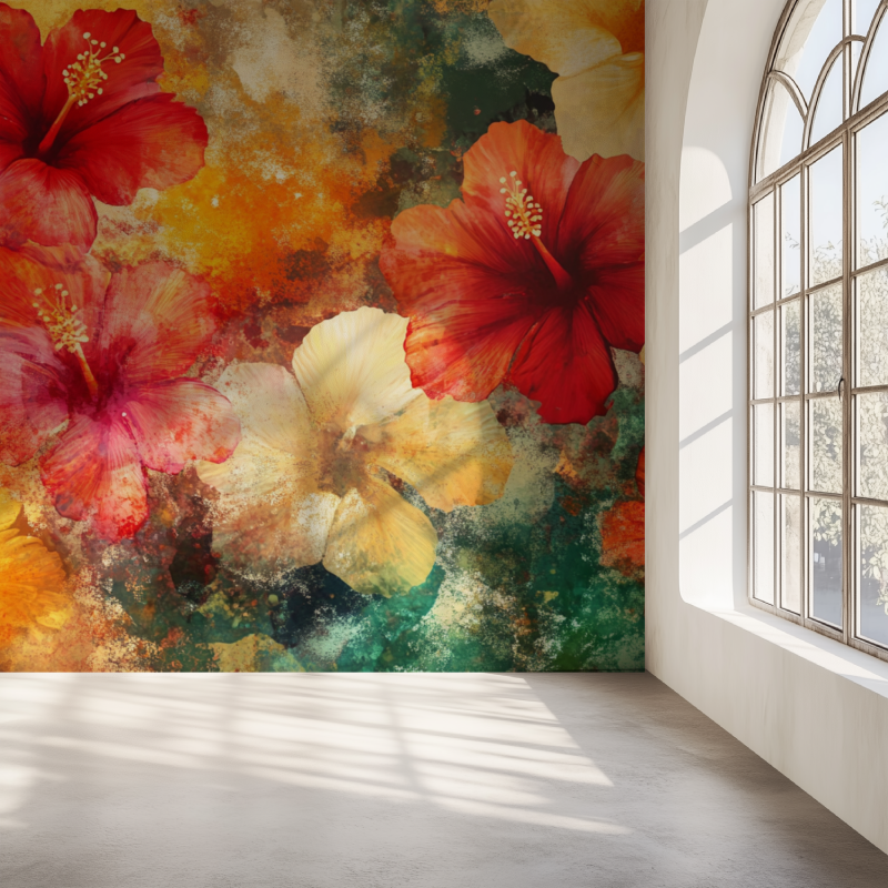 Papier peint fleur hawaienne mur simple