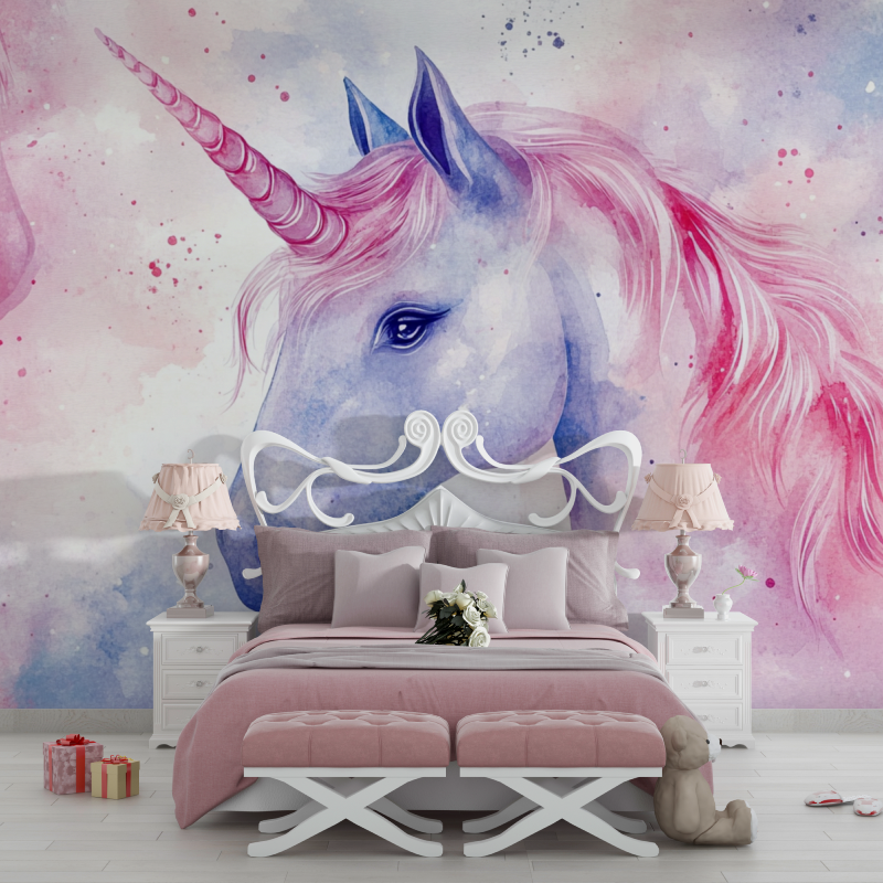 Papier peint rouleau licorne finesse chambre filles
