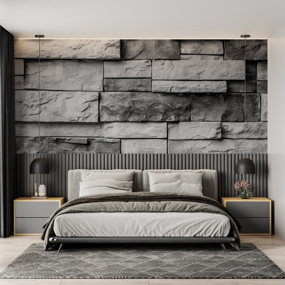 Papier peint trompe loeil gris chambre adulte tendance