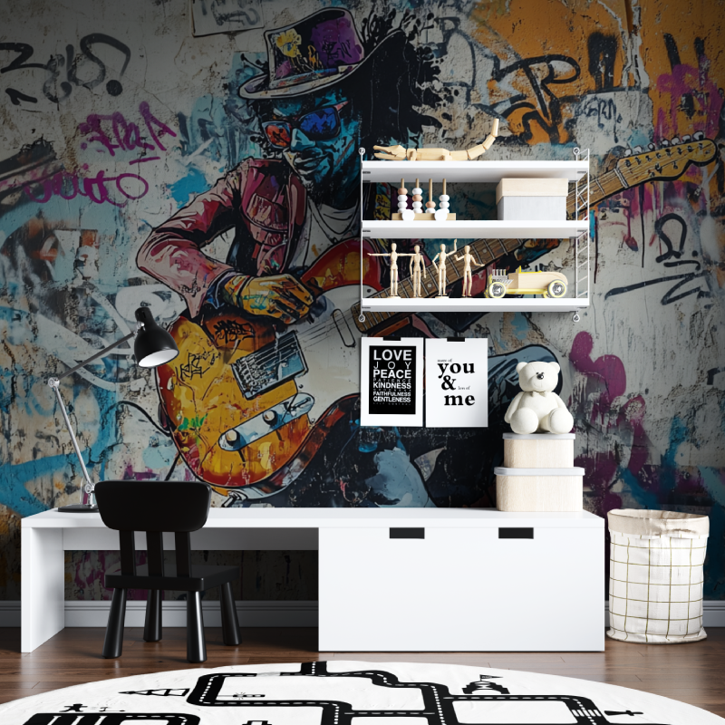 Papier peint musique graffiti c...ur tapisserie chambre ados
