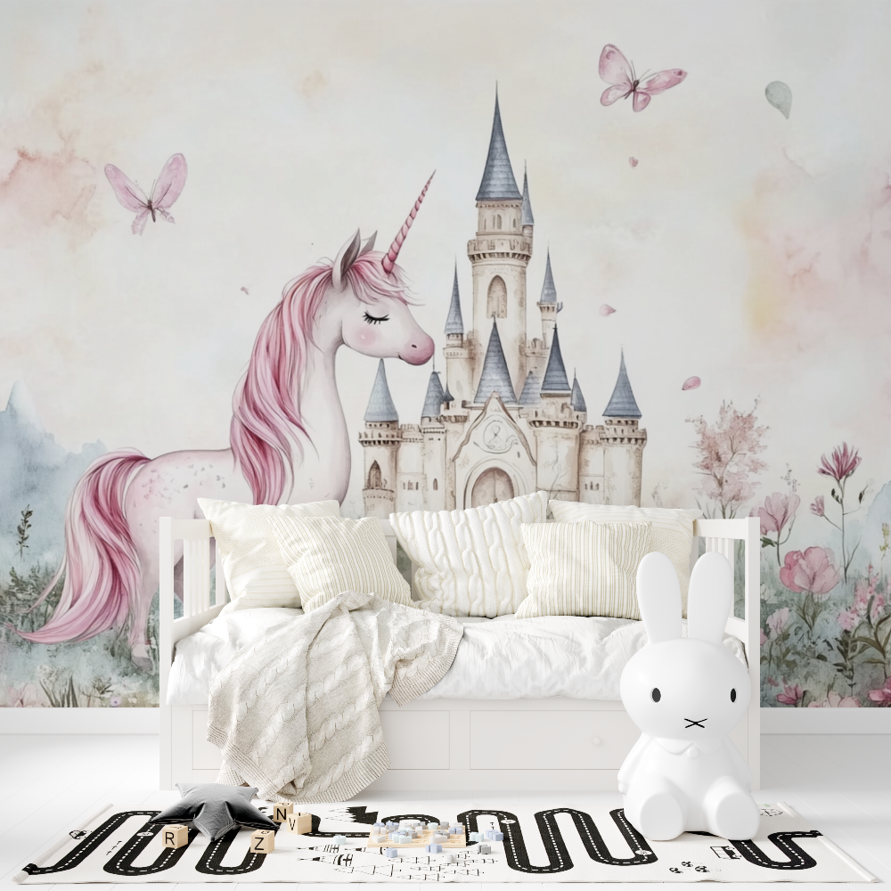 Papier peint licorne chateau pr...t licorne tapisserie fille