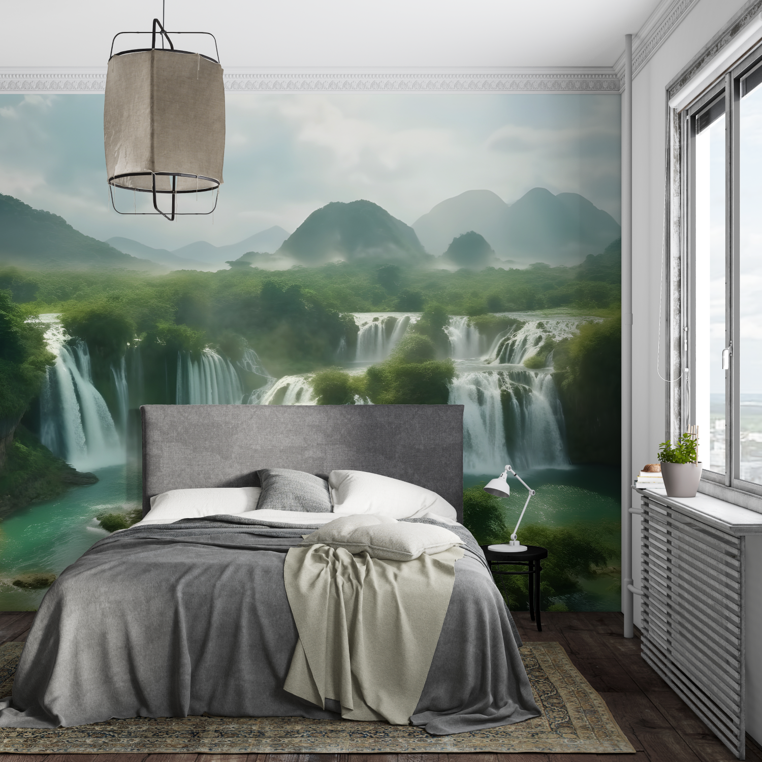 Papier peint aquarelle cascade douce mural