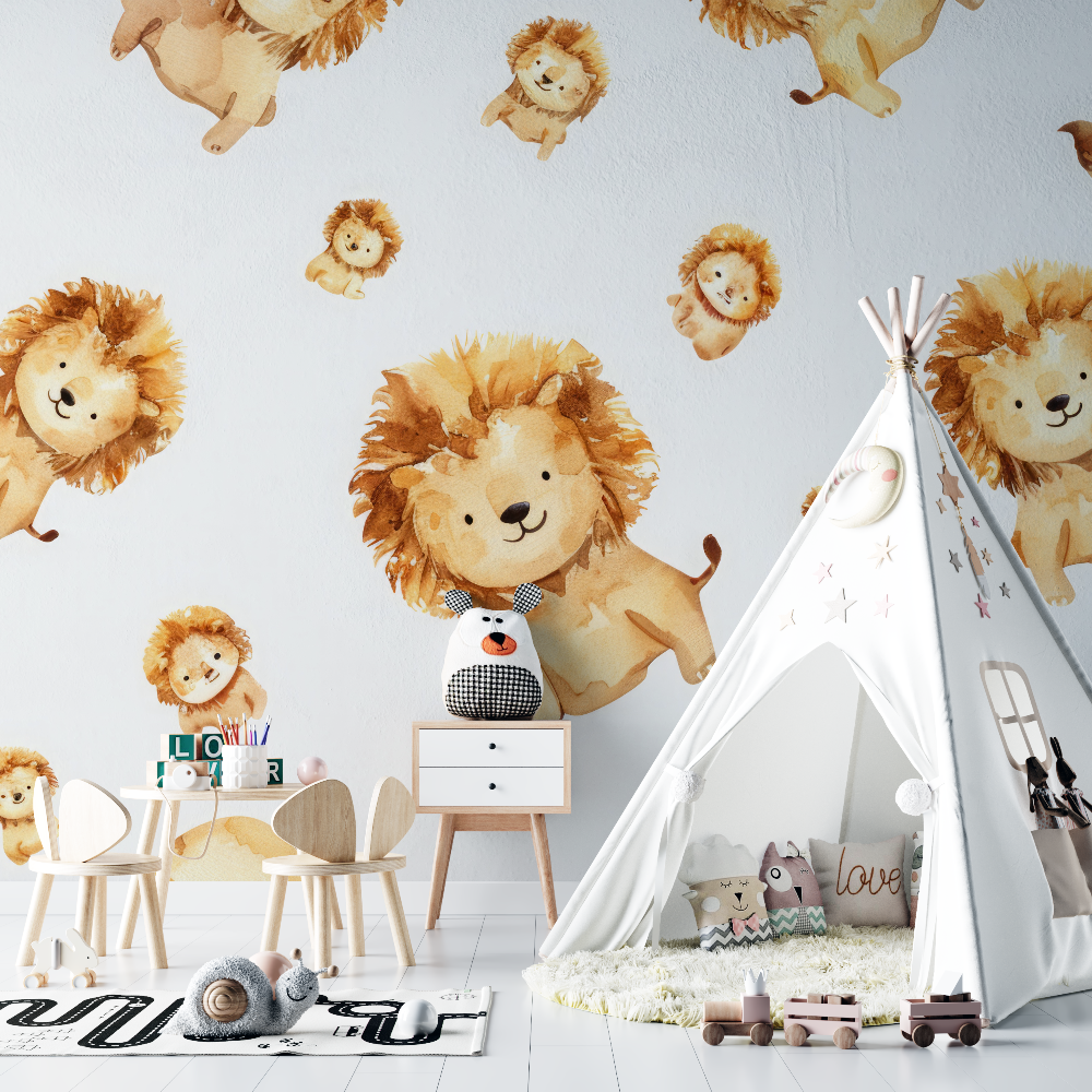 Papier peint lion petits motifs chambre bebe