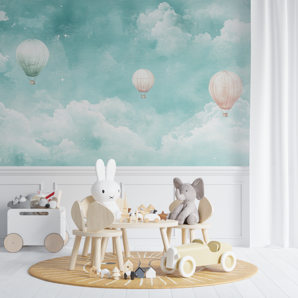 Papier peint montgolfiere et paysages marins chambre de bebe