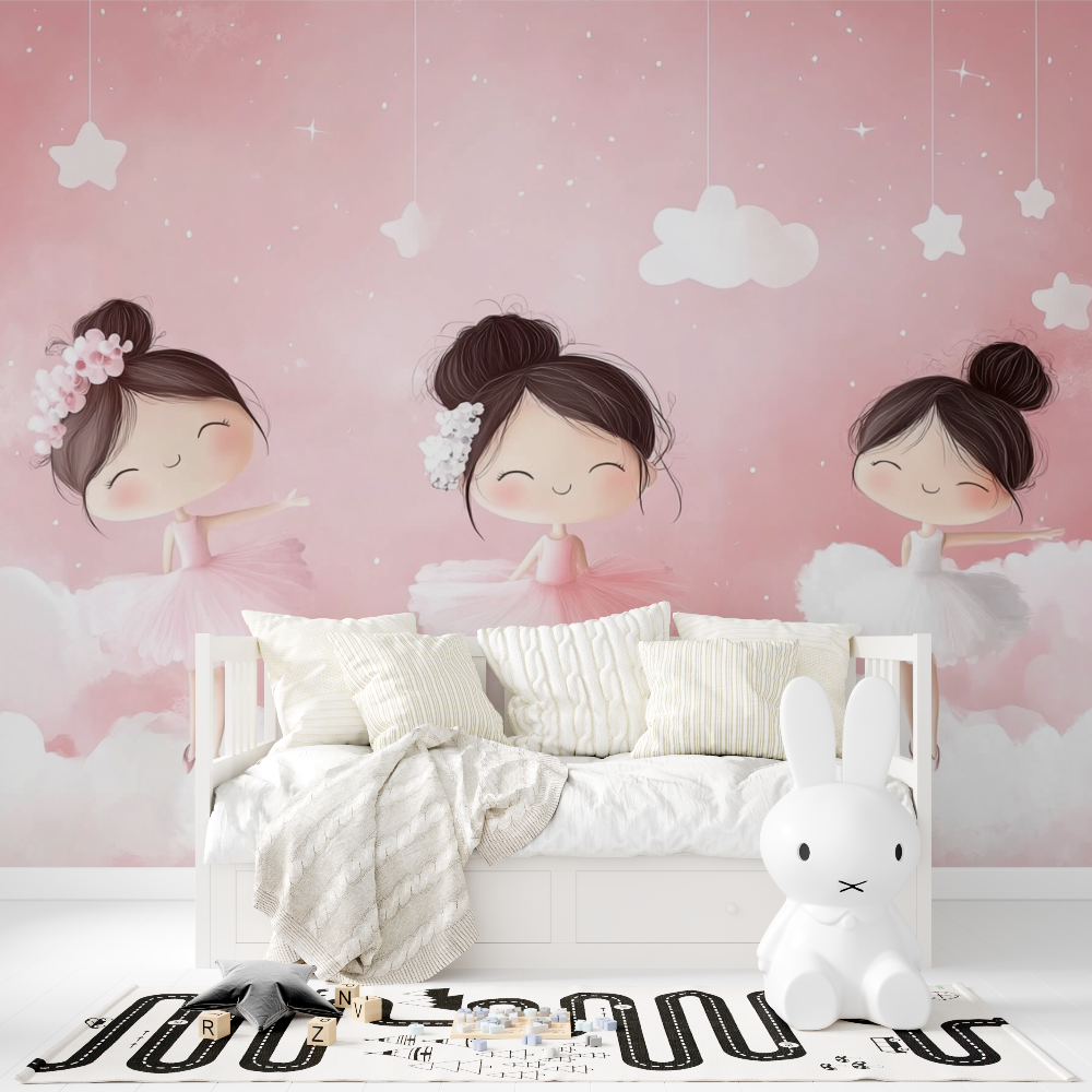 Papier peint princesse trio ballerines tapisserie fille