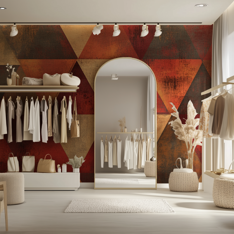 Papier peint vintage triangle rouge dressing