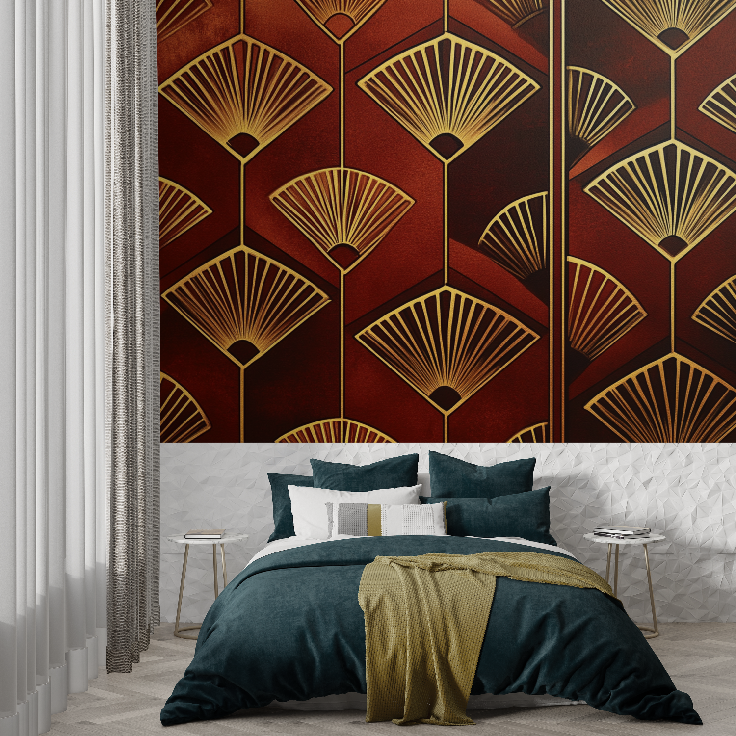 Papier peint terracotta art deco tendance trompe loeil
