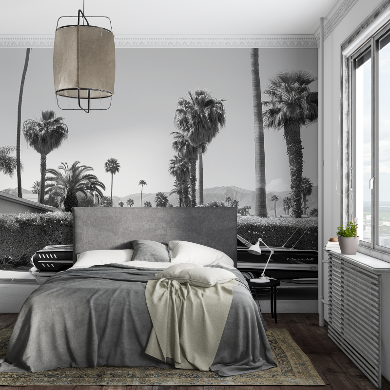 Papier peint noir et blanc voiture miami piece ados