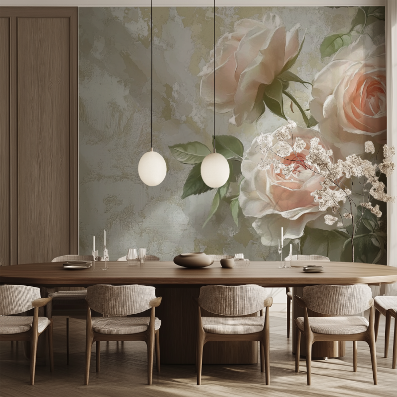 Papier peint vintage fleuri anglais salle manger tendance