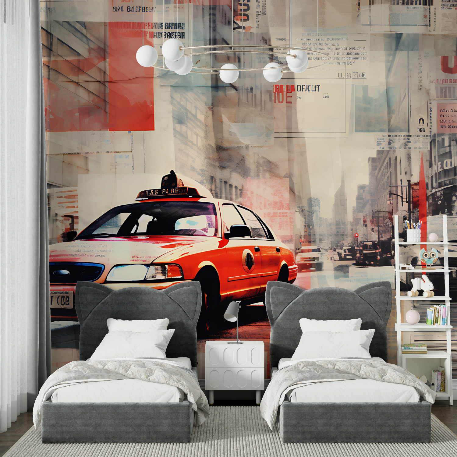 Papier peint noir et blanc collage voiture chambre spiderman