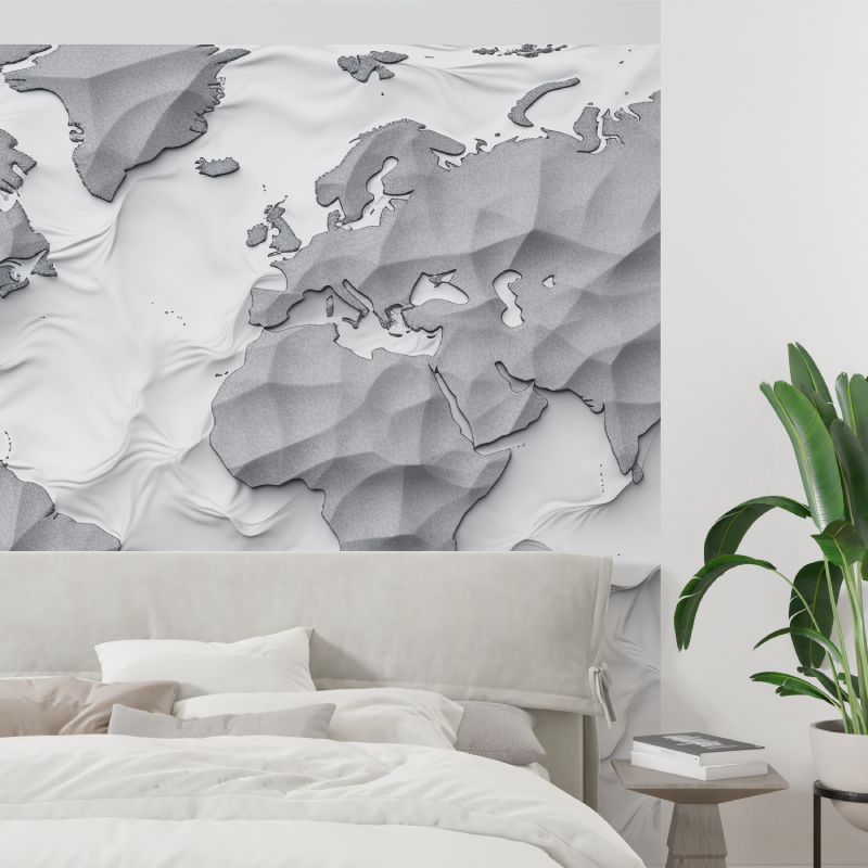 Papier peint carte du monde gris tapisserie tendance