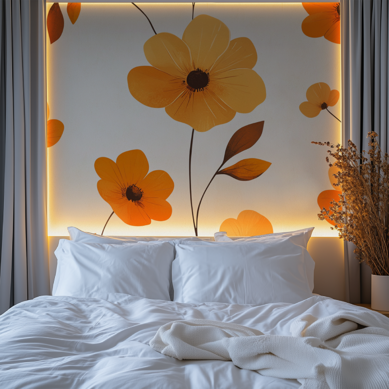 Papier peint vinyl a fleurs oranges vintage chambre premium