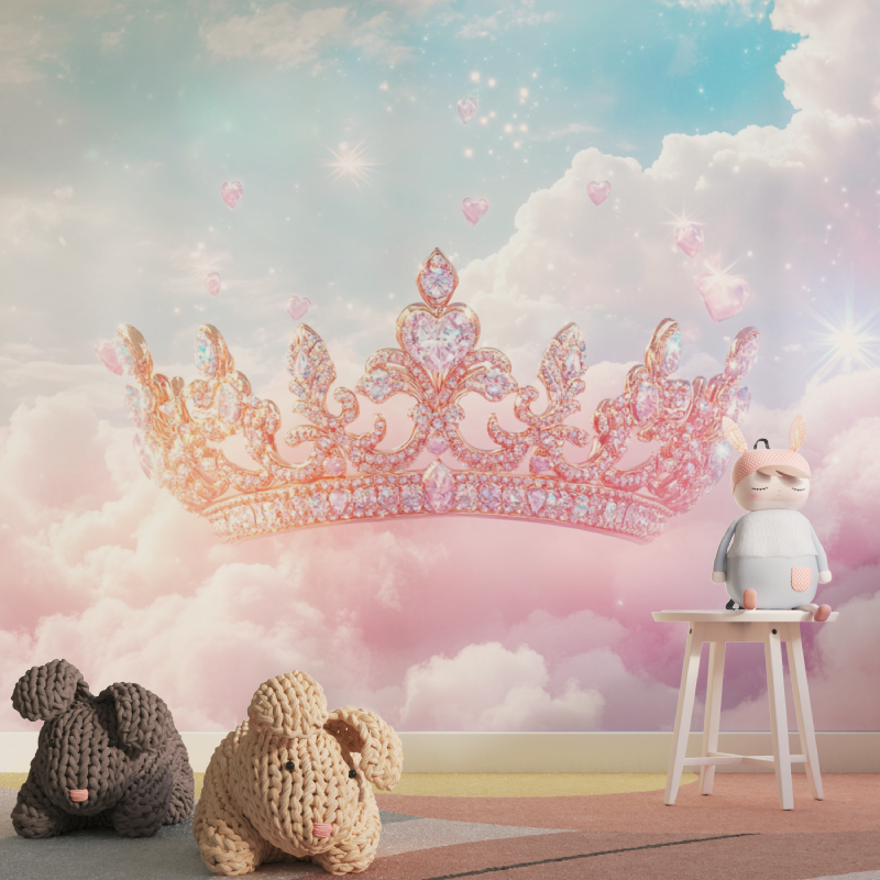 Papier peint princesse couronne doree tapisserie pour fille