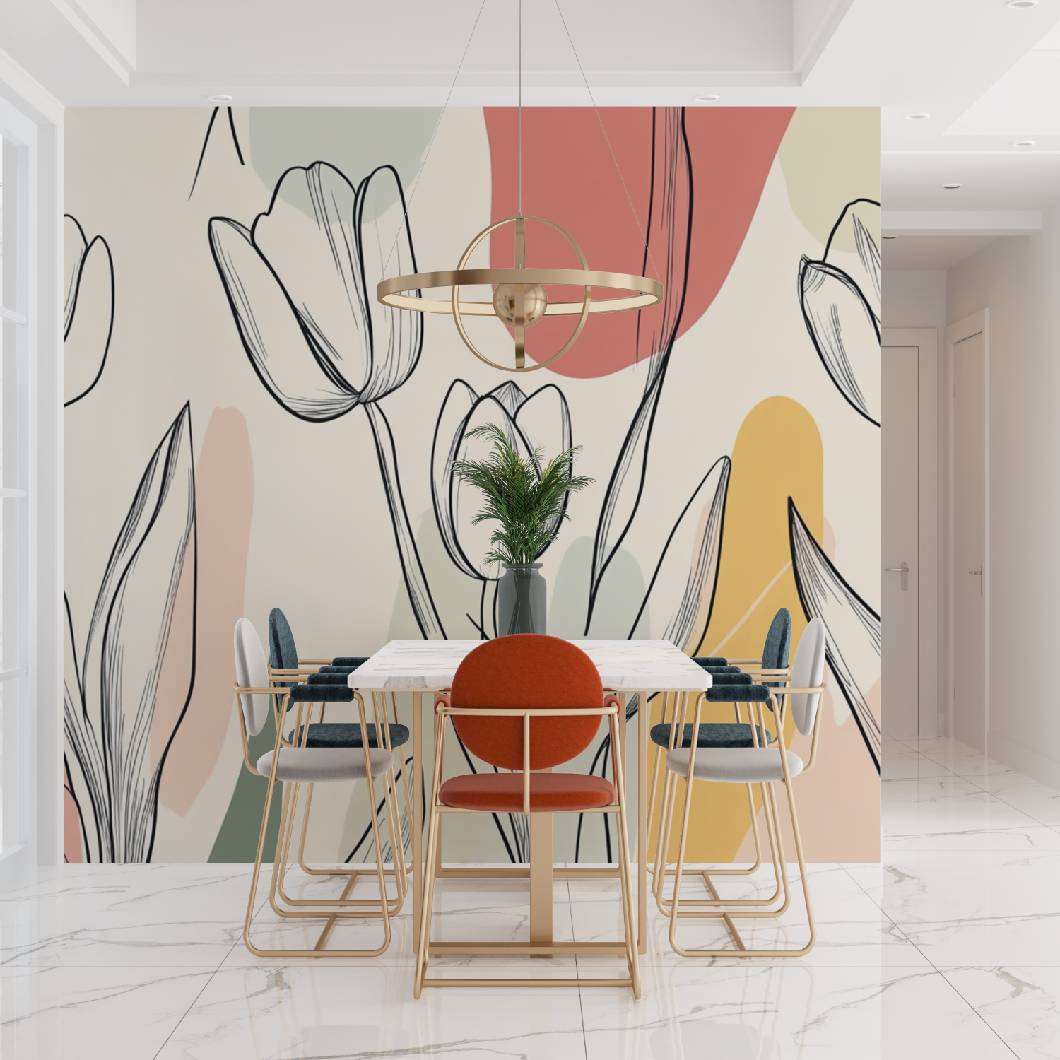 Papier peint aquarelle motif tulipes minimalistes tendances