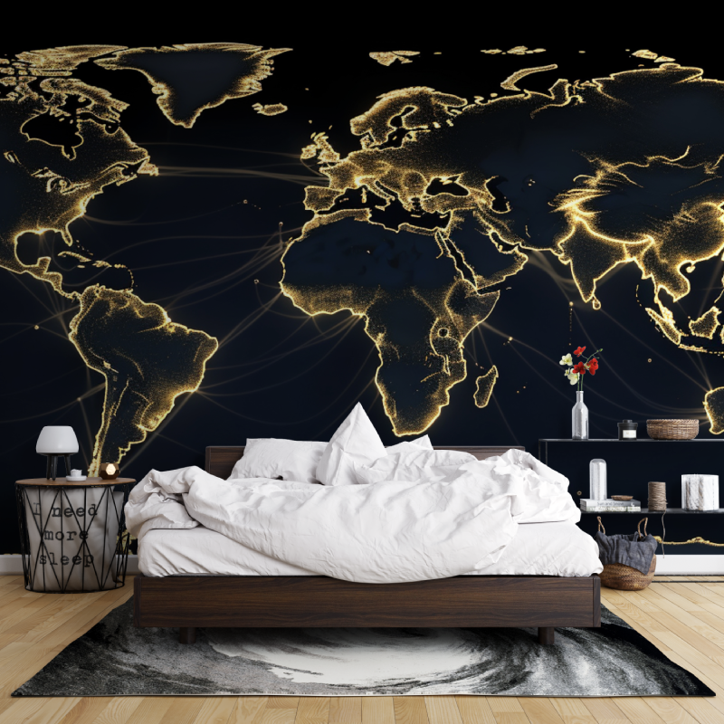 Papier peint carte du monde noir et dore leroy merlin mur