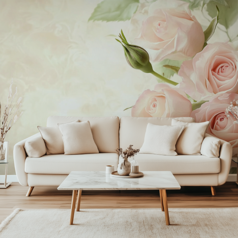 Papier peint vintage fleur rose canape simple