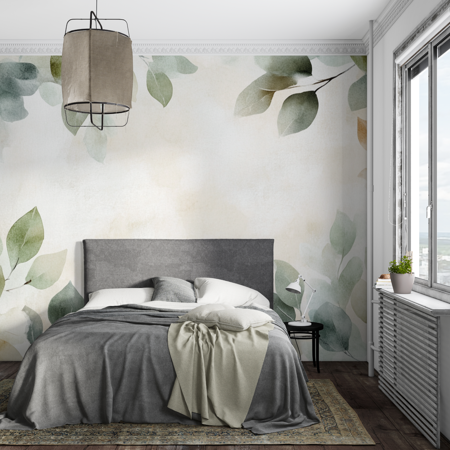 Papier peint aquarelle branches et plantes sauvages mural