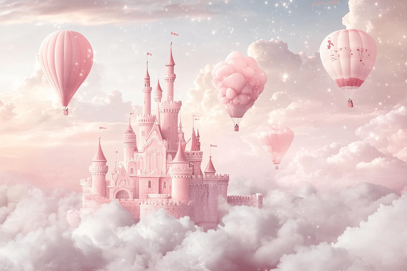 Papier Peint Princesse Château Rose dans le Ciel
