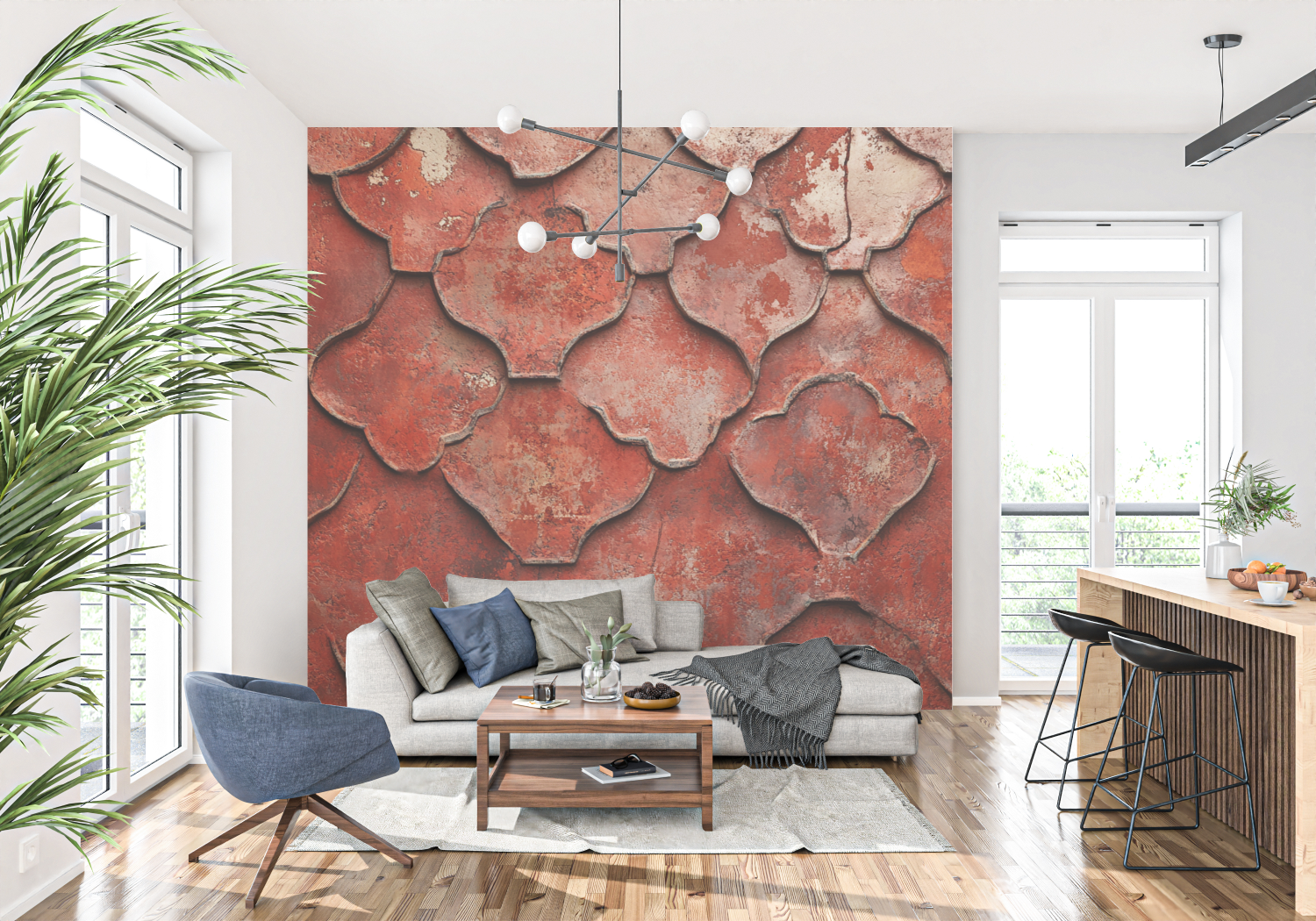 Papier peint terracotta style marocain tapisserie