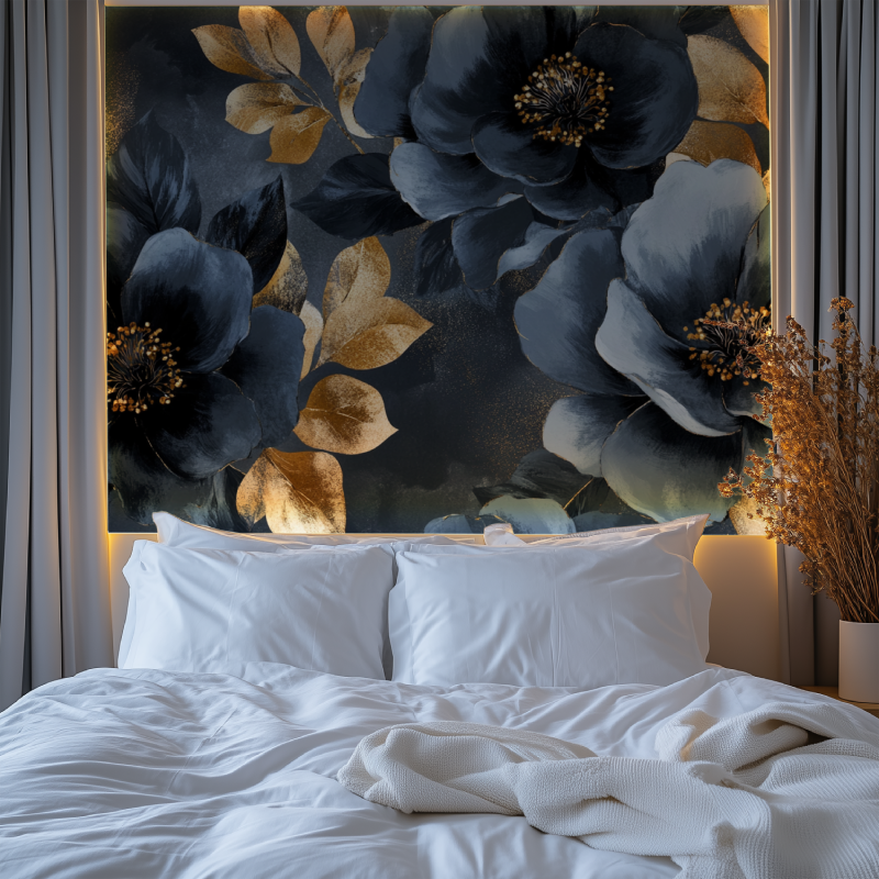 Papier peint fleur gris anthrac...or intisse chambre premium