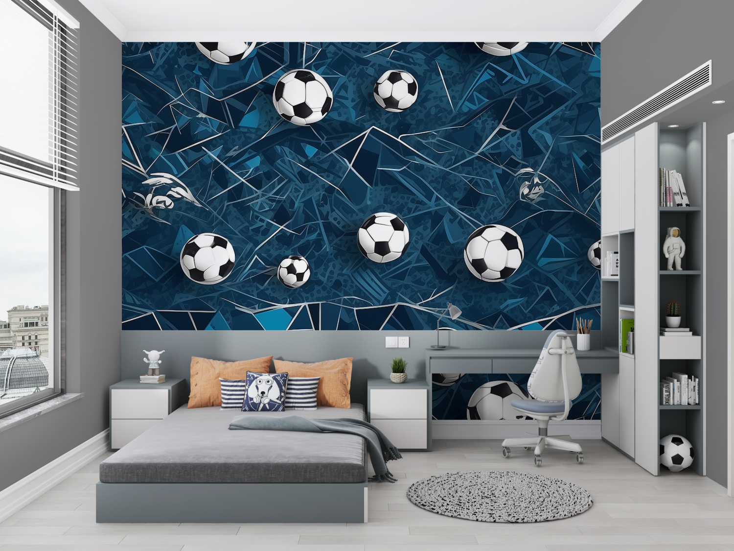 Papiers peint bleu ballon de foot chambre petit