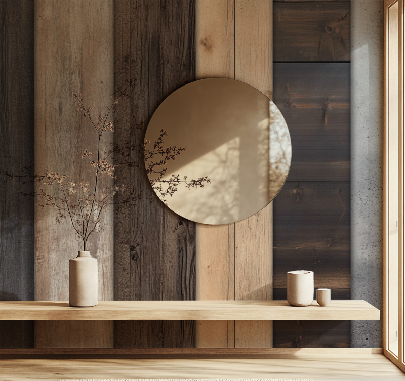 Papier peint vintage facon bois miroir