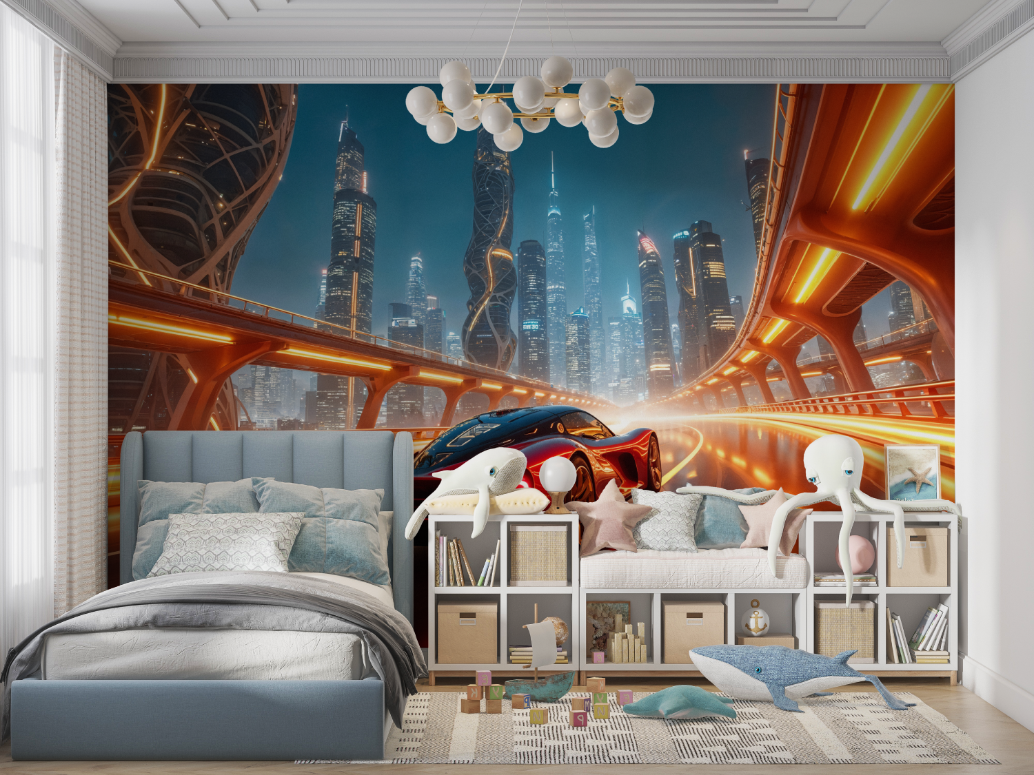 Papier peint 3d voiture futuristique panoramique garcon