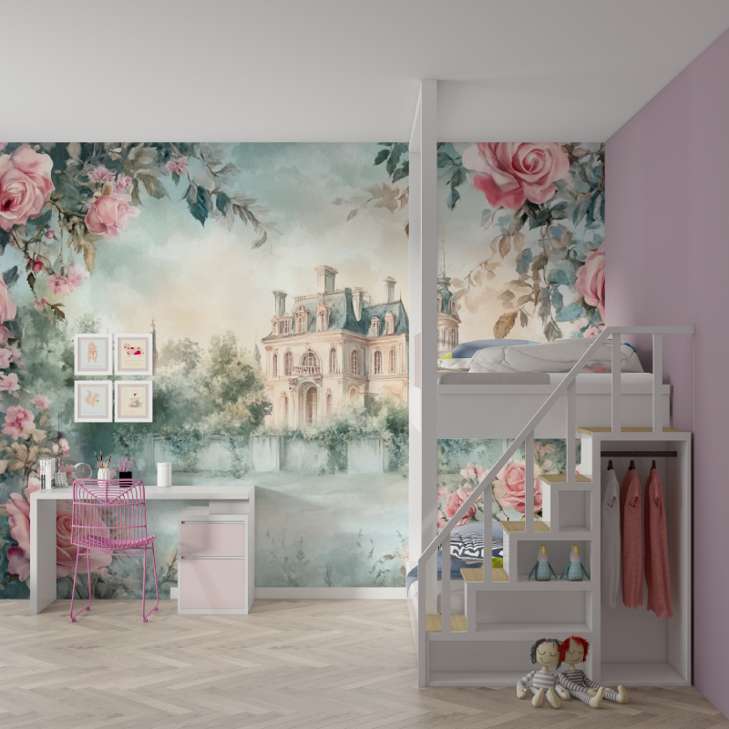 Papier peint princesse reverie florale mur chambre fille
