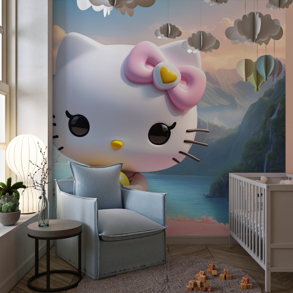 Papier peint hello kitty trompe loeil chambre de fille