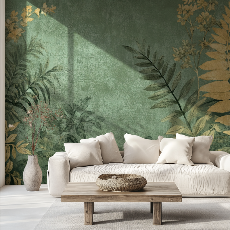 Papier peint vintage kaki canape tendance