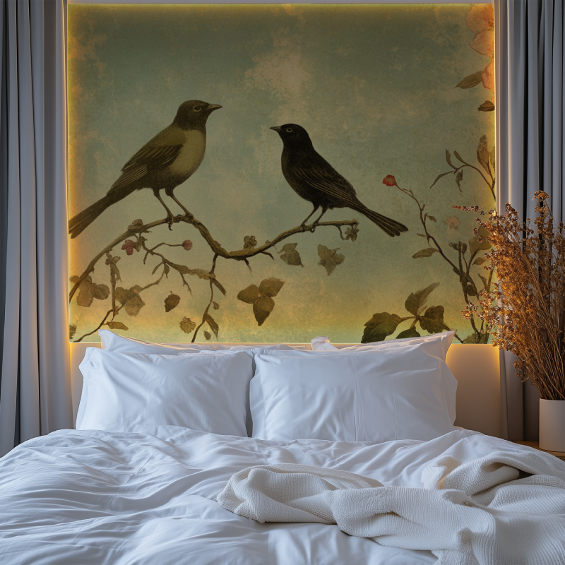 Papier peint vintage oiseaux et fleurs chambre premium