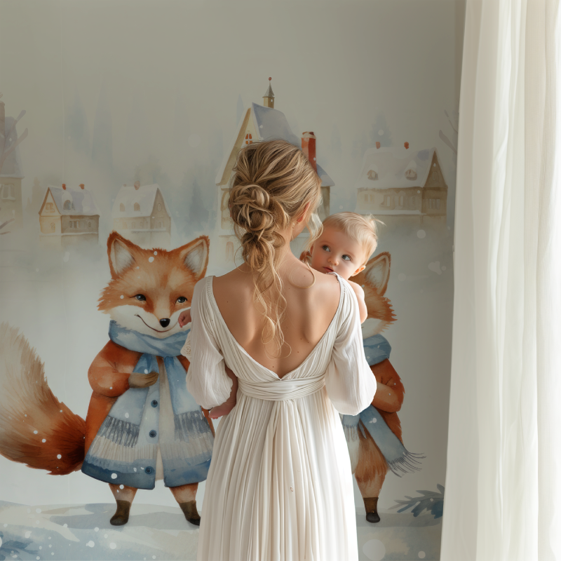 Papier peint chambre bebe renards bb123