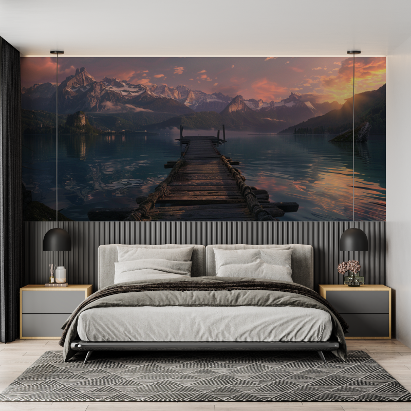 Papier peint ponton lac dannecy mural adulte