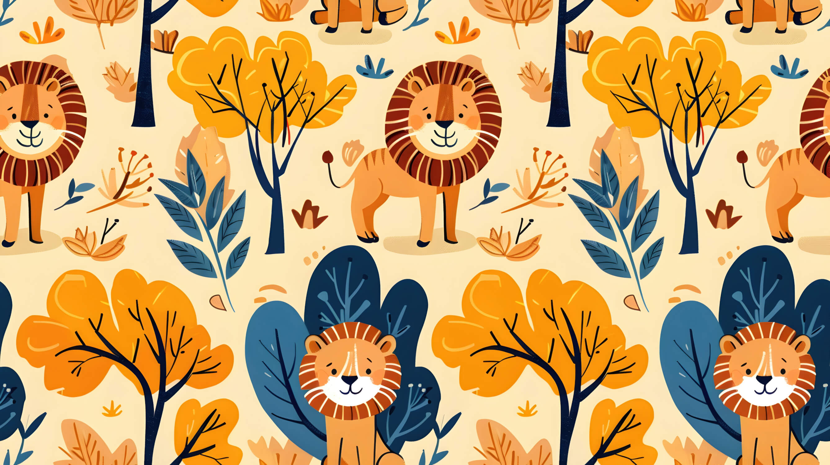 Papier Peint Lion Motifs Coloré