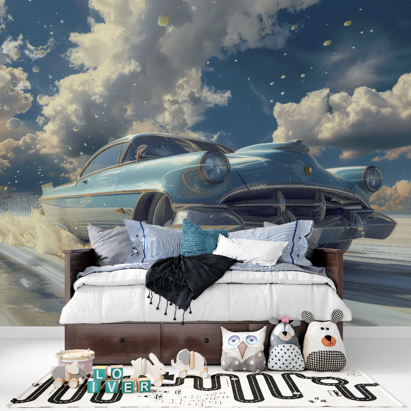 Papier peint voiture vintage panoramique garcon