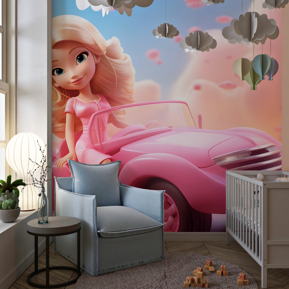 Papier peint barbie rose chambre de fille