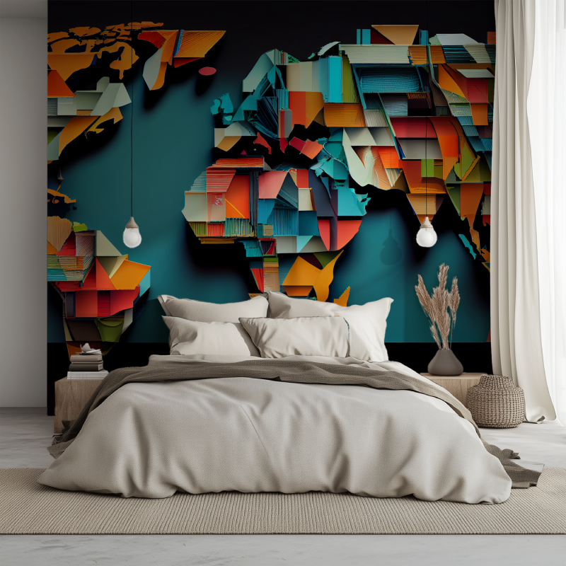 Papier peint 3d carte du monde lit 1234
