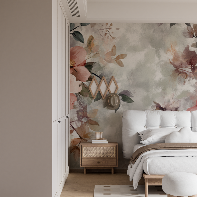 Papier peint aquarelle fleurs et plantes bohemes mural