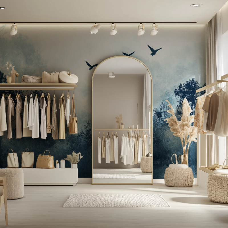 Papier peint arbre oiseau dressing