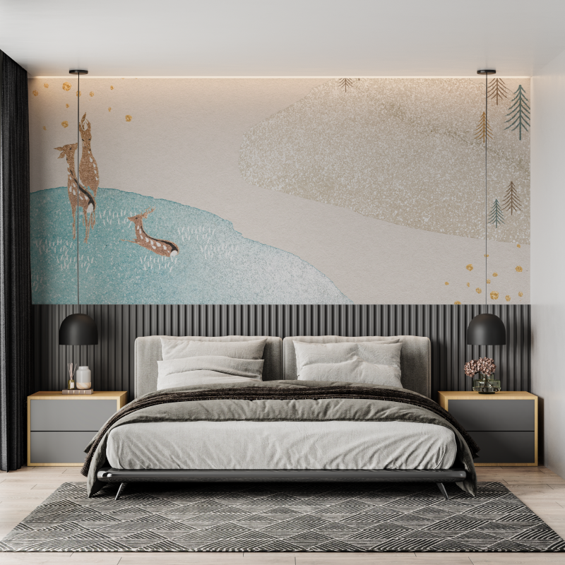 Papier peint aquarelle biches mural adulte