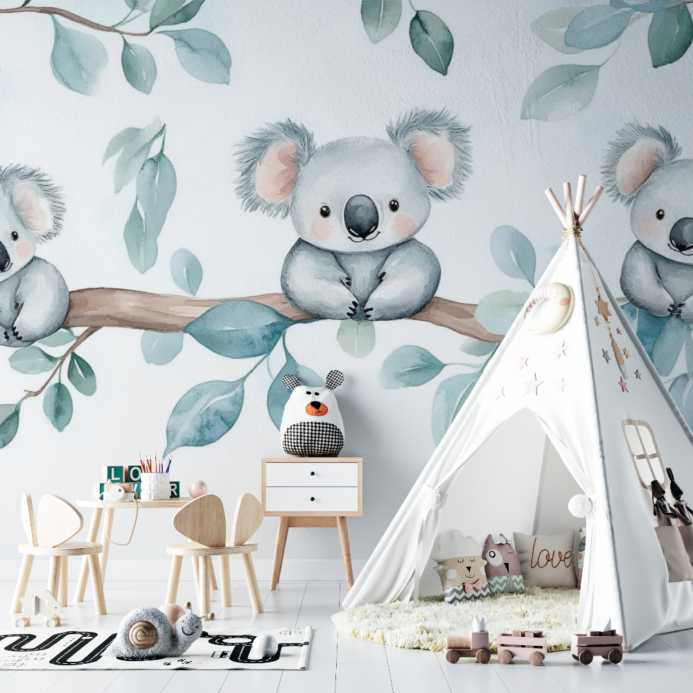 Papier peint koala cocon pastel chambre bebe