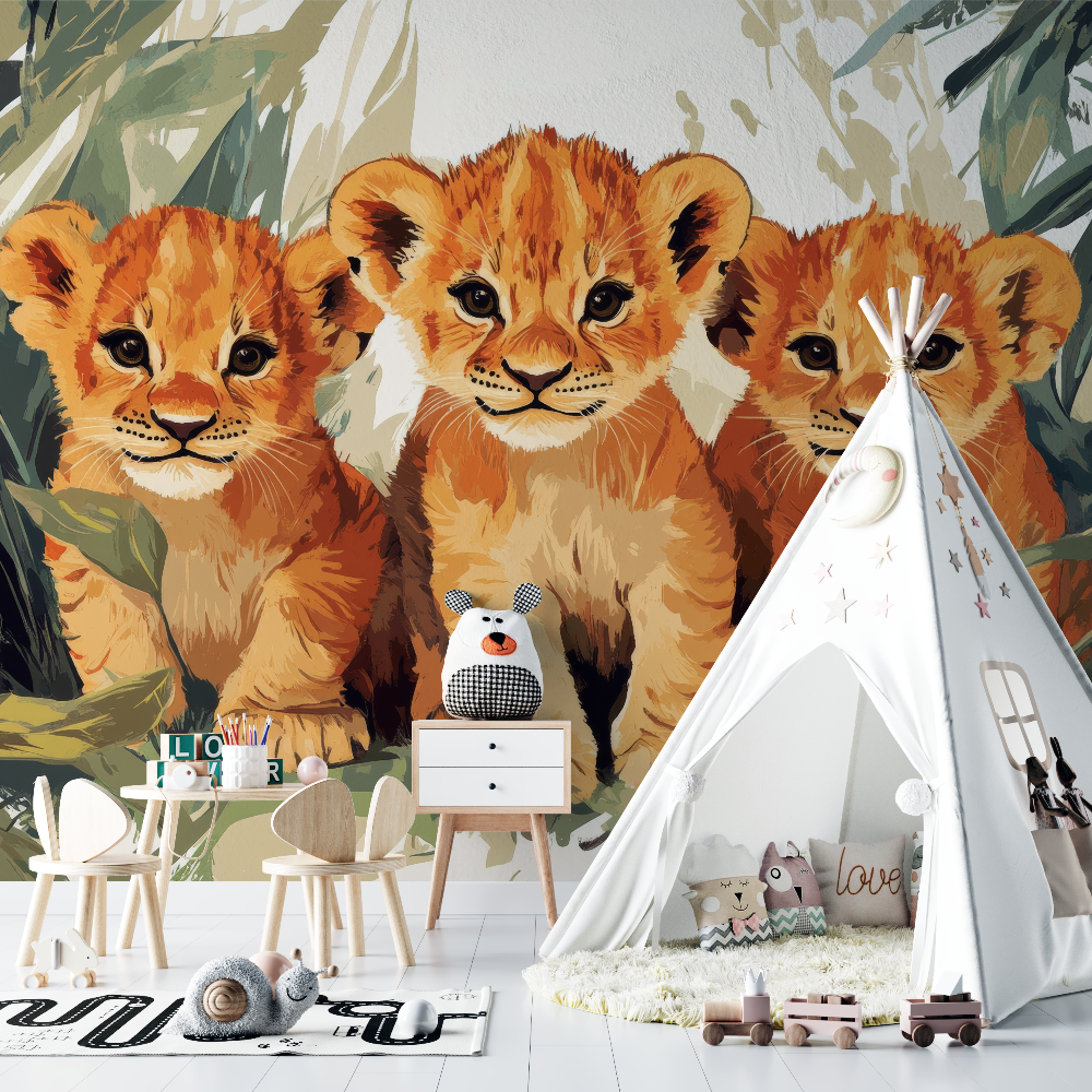 Papier peint lions jungle douce chambre bebe