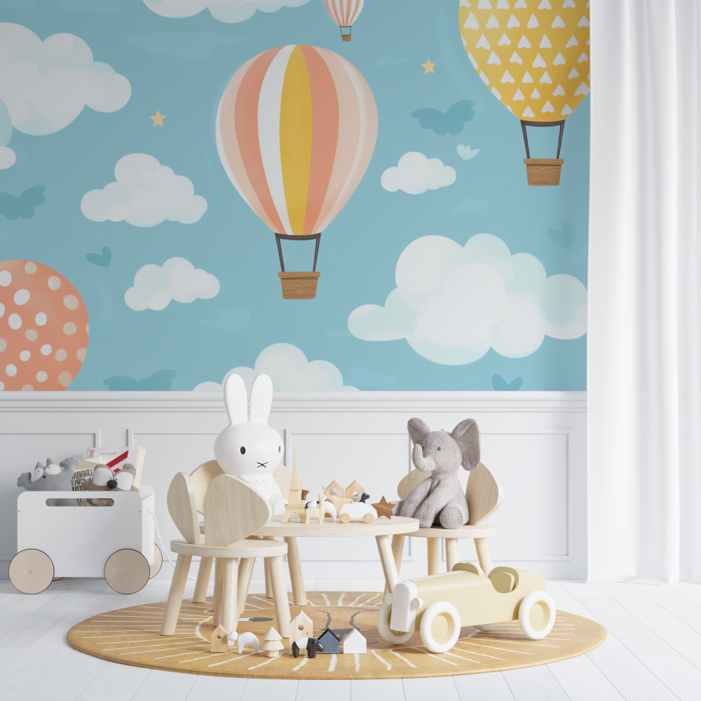 Papier peint montgolfiere et nu...de ballons chambre de bebe