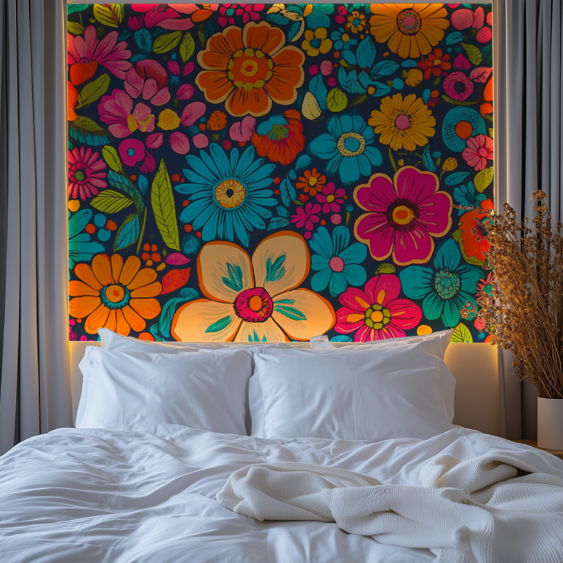 Papier peint fleur vintage hippi chambre tendanc