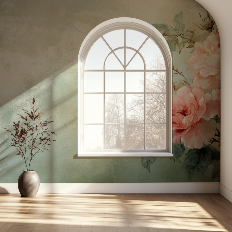 Papier peints vintage fleurs fenetre papier